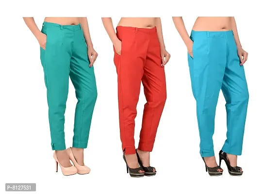 Buy Ruhfab Women Pants Slim Fit Straight Casual Trouser Pants for Girls/Regular  Trousers/Ladies/Women (Combo Saver Pack of 3/Navy-Blue_C-Green_Sky-Blue)  Online In India At Discounted Prices